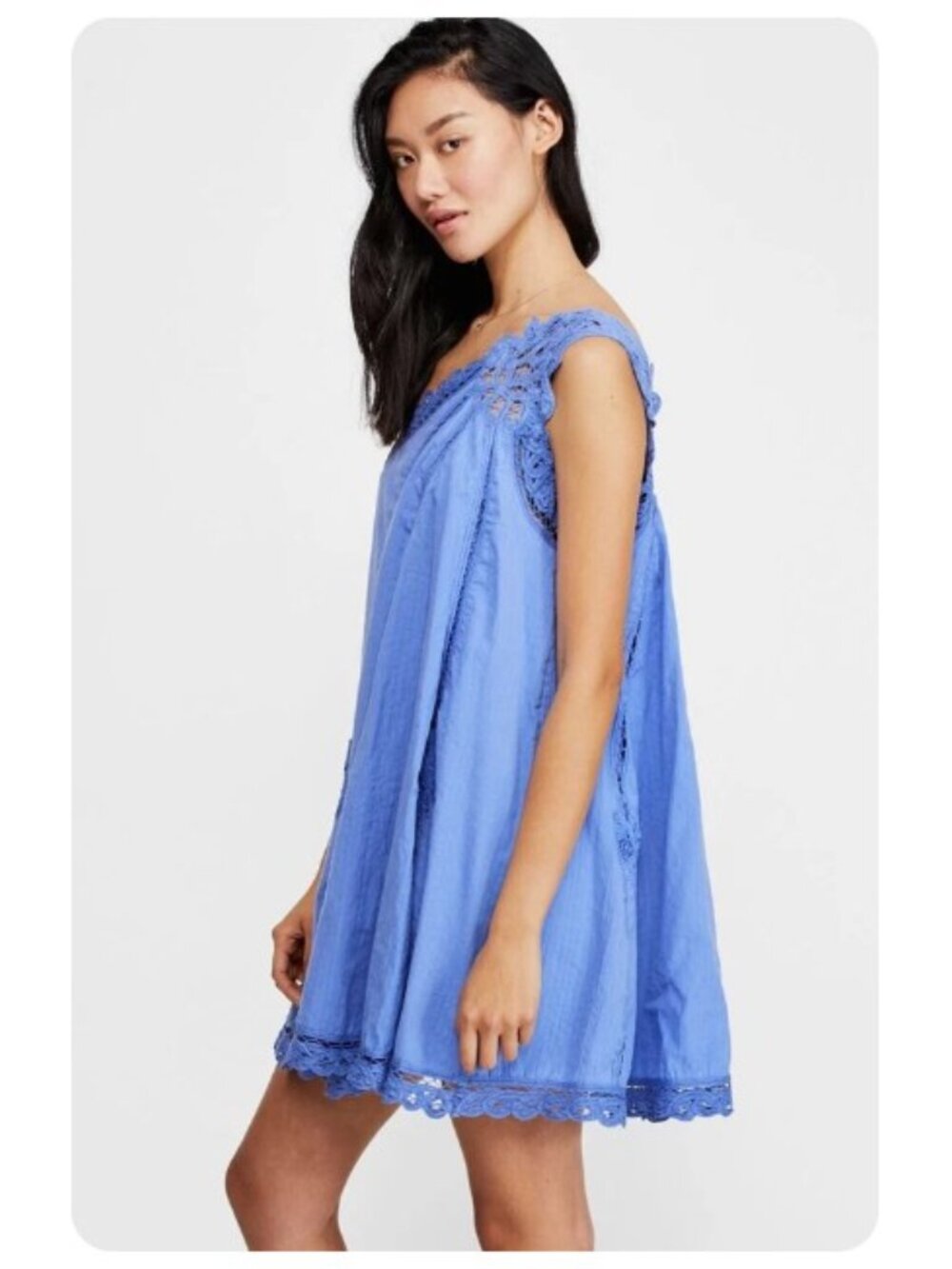 Free People Billie Battenburg One Shoulder Crochet Embroidered Dress sz M - Picture 2 of 10